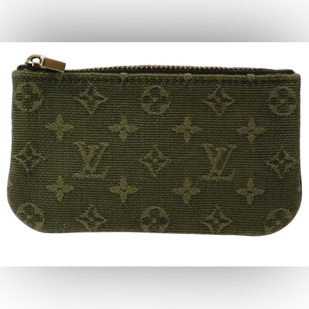 Louis Vuitton Khaki Green Monogram Mini Lin Denim Key Pouch Pochette
